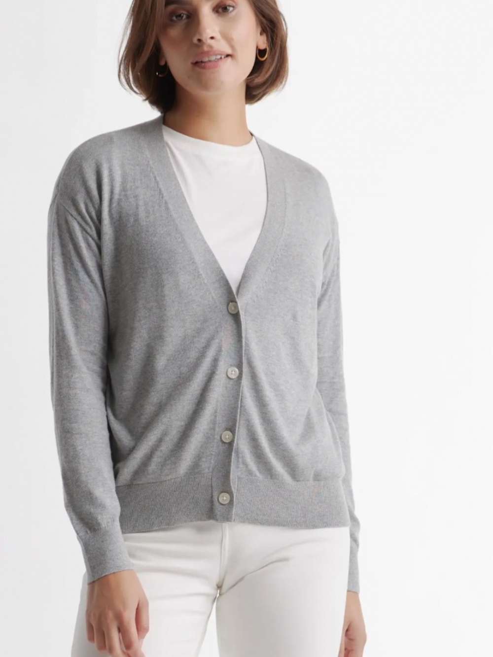 Quince Lightweight Cotton/Cashmere Cardigan in Heather Grey